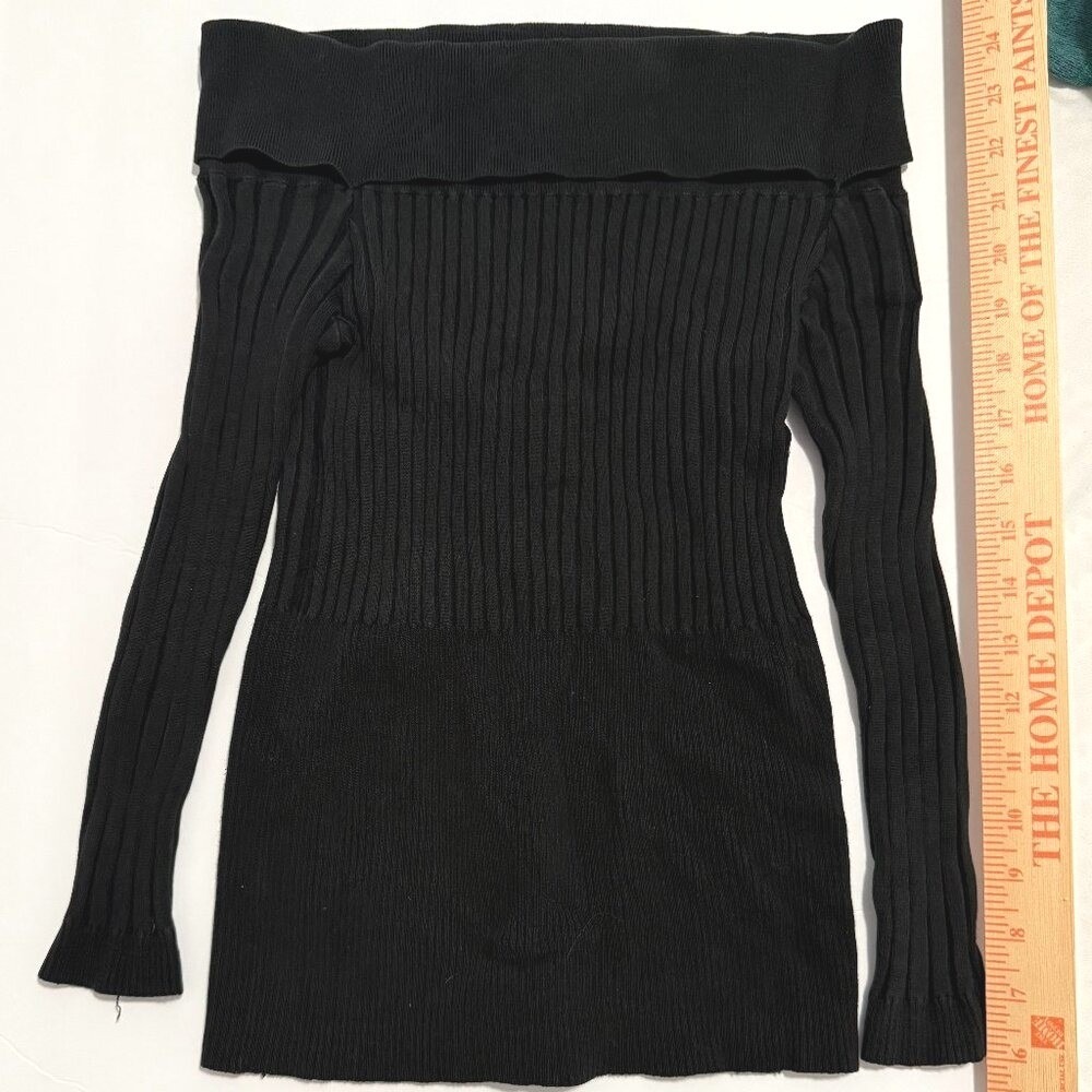 Vintage Bisou Jeans Black Off The Shoulder Ribbed Knit Sweater LongSleeve Size M